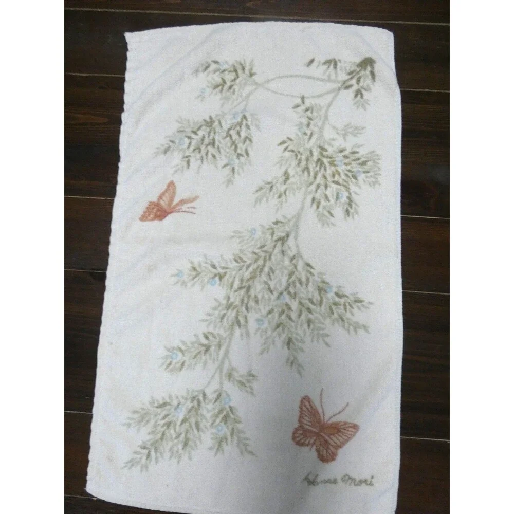VTG Hanae Mori Martex Hand Towel Butterfly Floral Print Cotton 26